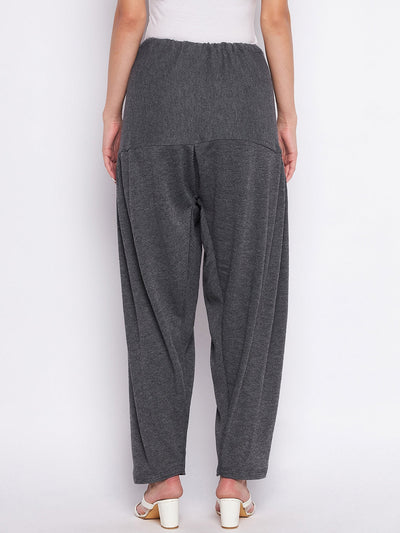 Grey and black solid woolen salwar pack showcasing back view, featuring comfortable and lightweight woolen fabric.