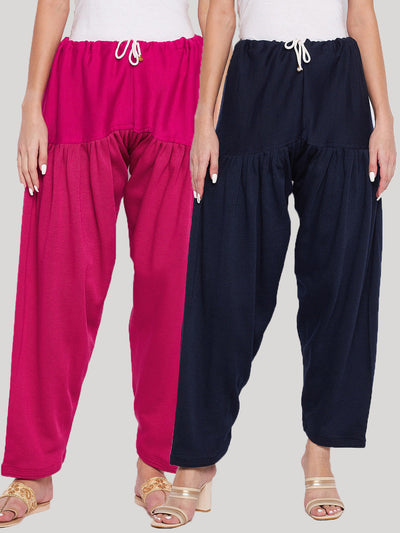Magenta and navy blue solid woolen salwar pack of 2 for comfort.