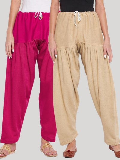 Magenta and fawn solid woolen salwar pack of 2 for ultimate comfort.