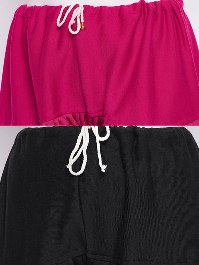 Magenta and black solid woolen salwar pack of 2 with drawstring waist.