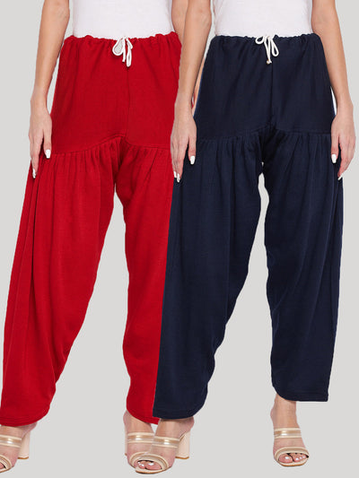 Red and navy blue solid woolen salwar pack of 2 for women, comfortable and lightweight.