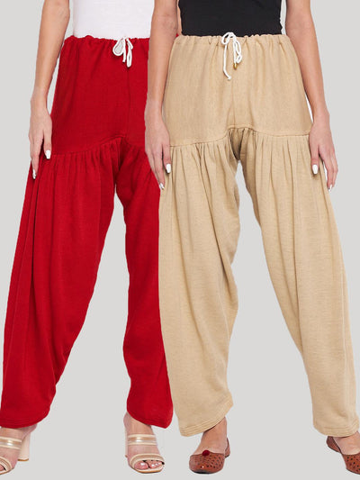 Red & Fawn Solid Woolen Salwar Pack of 2, comfortable woolen fabric.