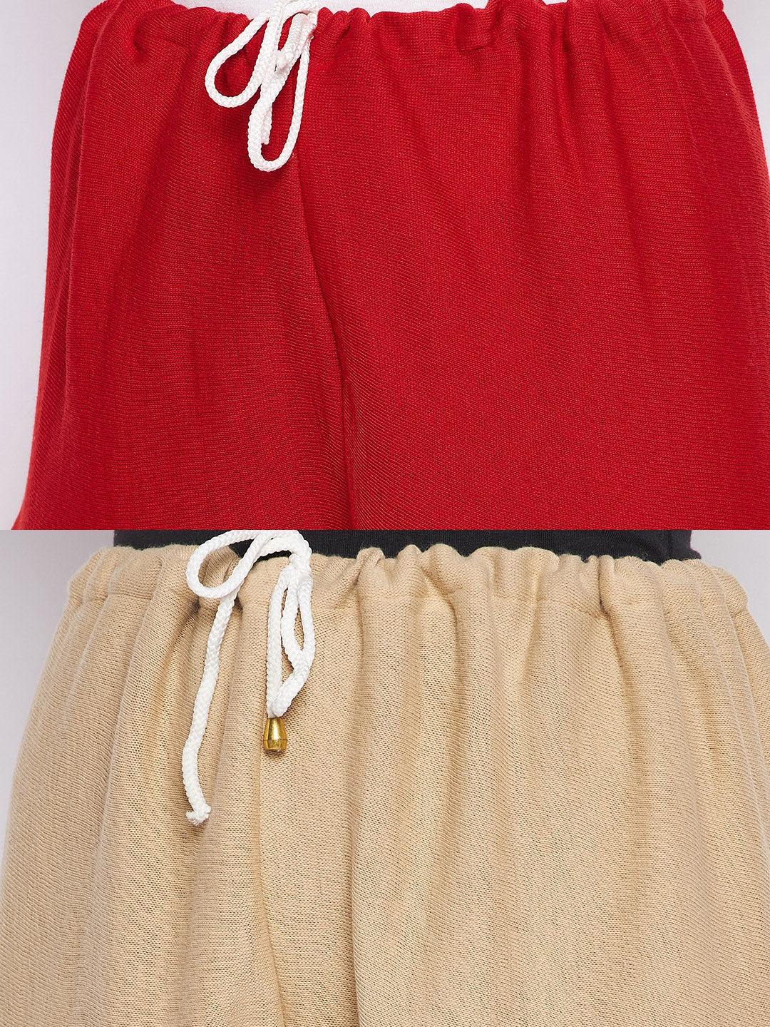 Red and fawn solid woolen salwar pack of two by Clora, lightweight and comfortable.