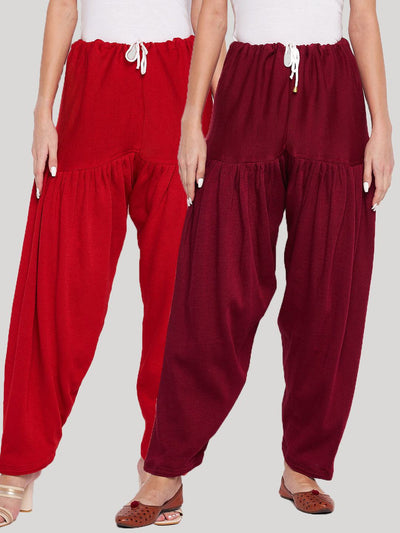 Red and maroon solid woolen salwar pack of 2 for ultimate comfort.