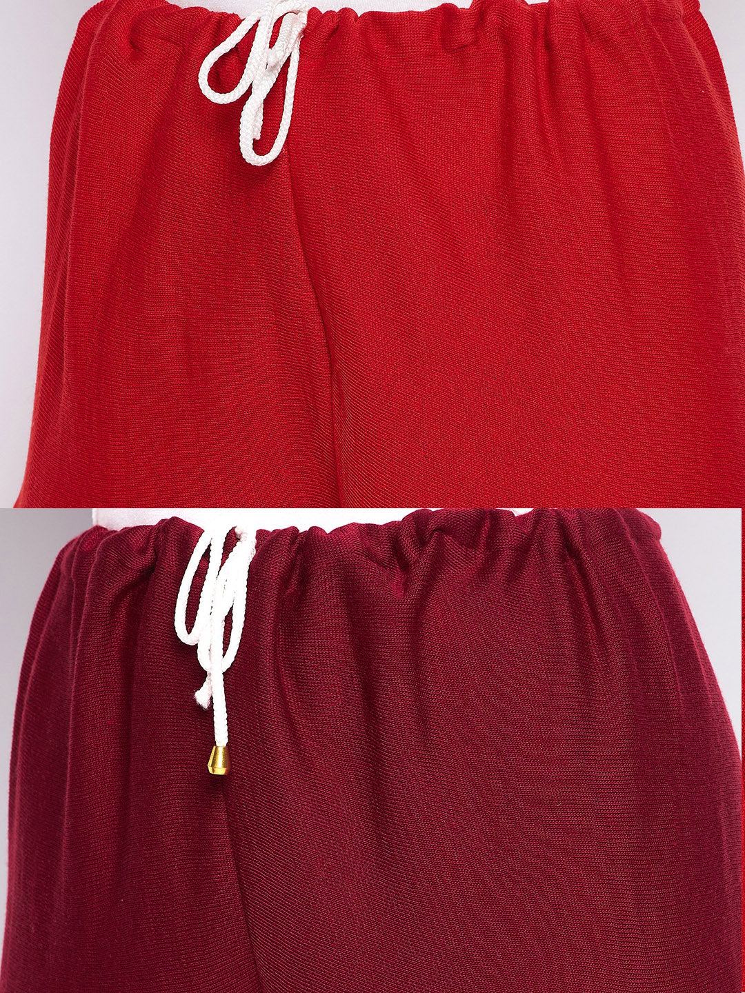 Red and maroon solid woolen salwar pack of 2 with drawstring waist.
