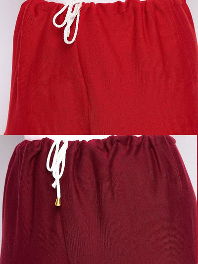 Red and maroon solid woolen salwar pack of 2 with drawstring waist.