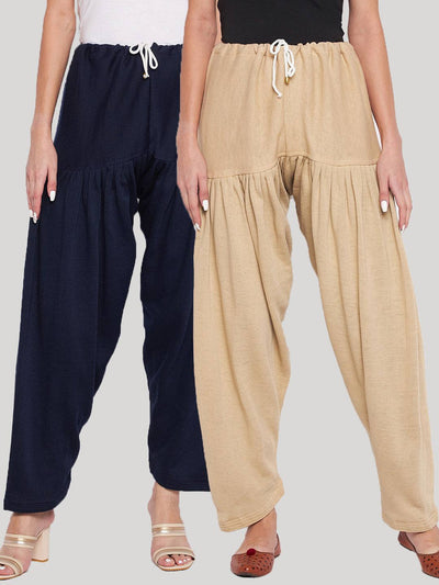 Navy Blue & Fawn Solid Woolen Salwar Pack of 2, comfortable and lightweight fabric.
