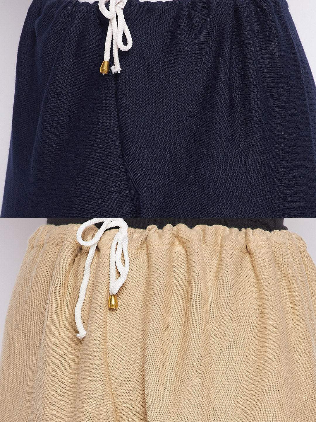 Navy Blue and Fawn Solid Woolen Salwar Pack of 2 with drawstring detail.