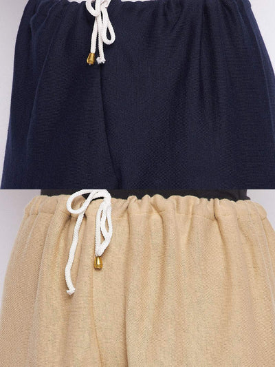 Navy Blue and Fawn Solid Woolen Salwar Pack of 2 with drawstring detail.