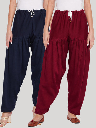 Navy Blue and Maroon Solid Woolen Salwar Pack of 2 for comfort and style.