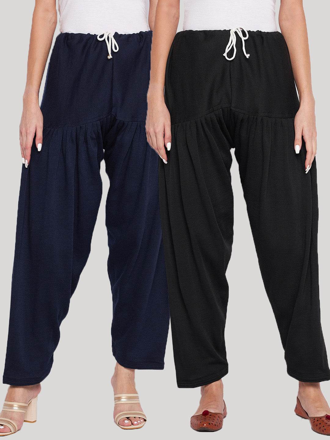 Navy Blue and Black Solid Woolen Salwar Pack of 2.