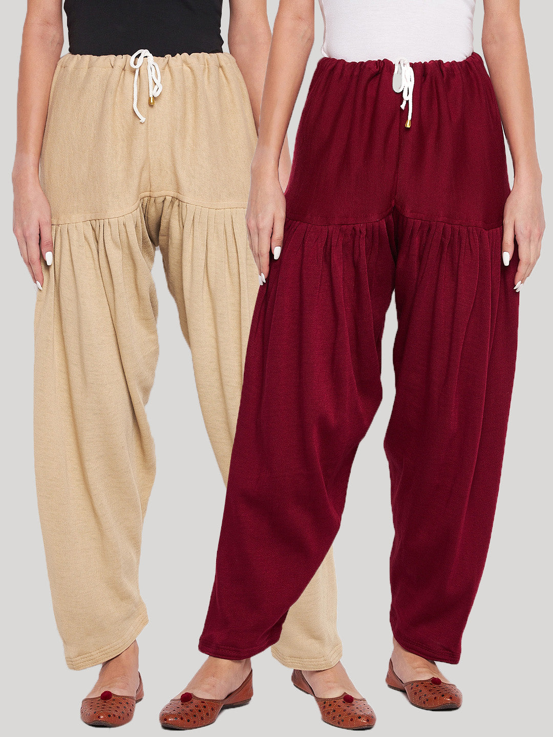Fawn and maroon solid woolen salwar pack of 2 for comfort.
