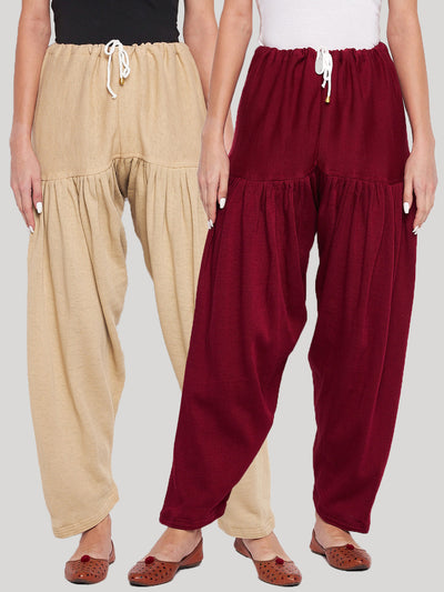 Fawn and maroon solid woolen salwar pack of 2 for comfort.