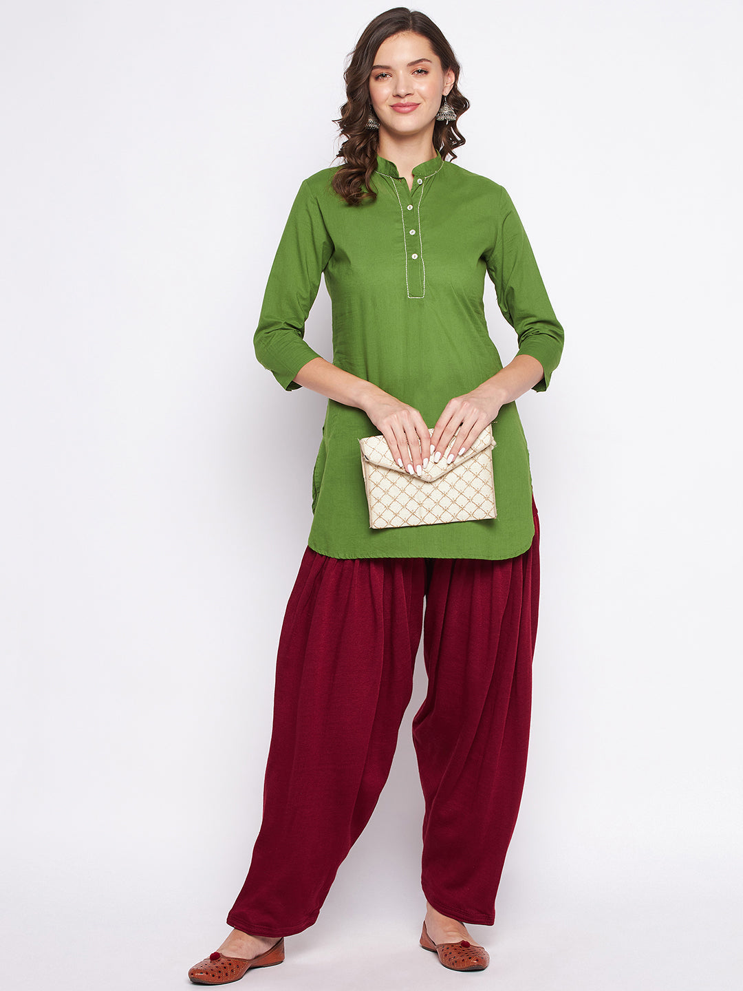 Fawn & Maroon Solid Woolen Salwar Pack, comfortable and lightweight fabric.