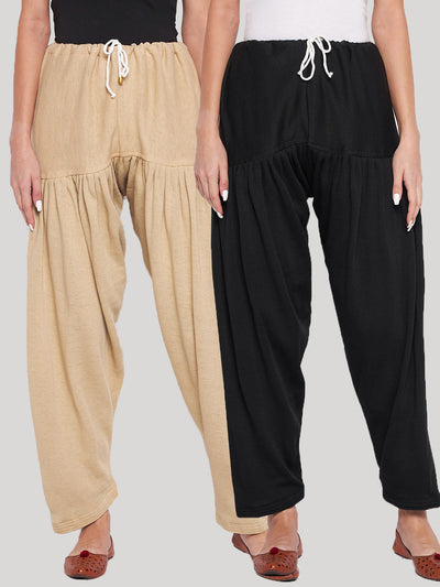 Fawn and black solid woolen salwar pack of 2, comfortable and lightweight.
