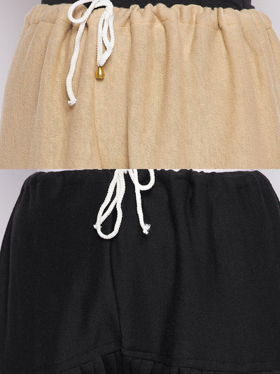 Fawn and black solid woolen salwar pack of 2 with drawstring ties.