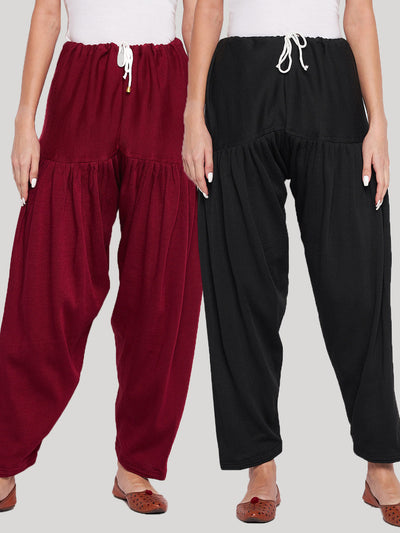 Maroon and black solid woolen salwar pack of 2 for ultimate comfort.