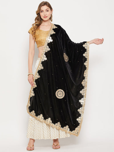 Black Gotta Patti Velvet Dupatta styled with ethnic outfit for elegance.