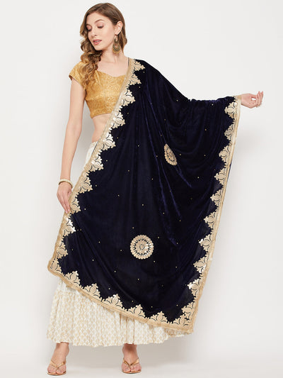Clora Navy Blue Gotta Patti Velvet Dupatta
