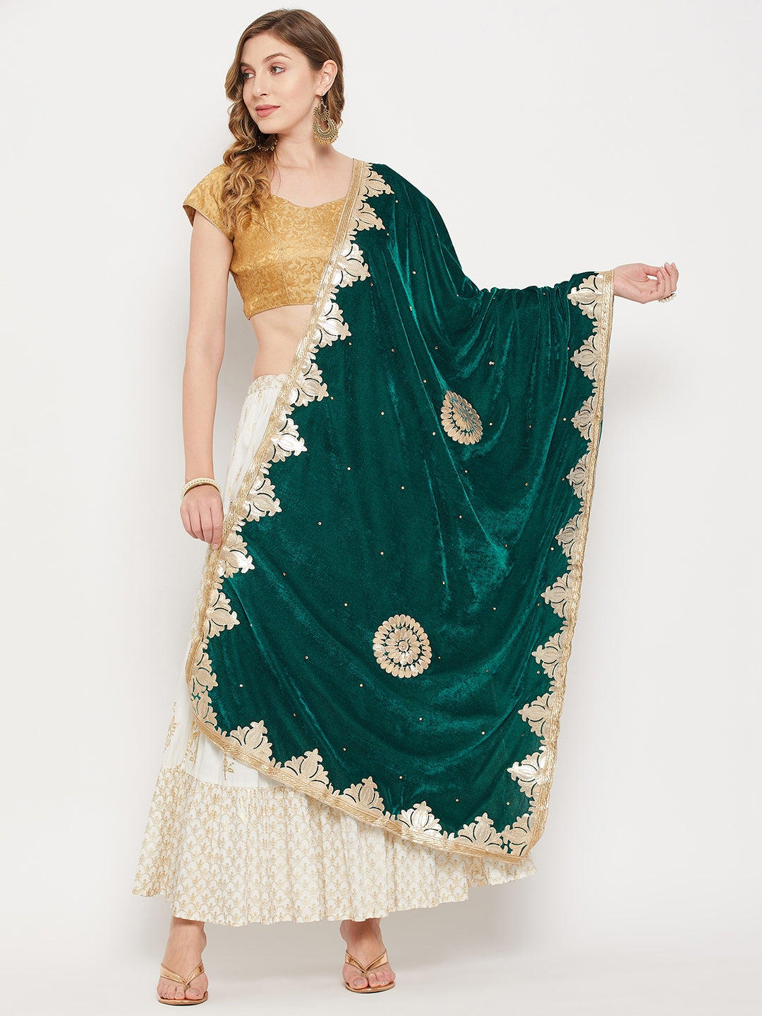 Clora Rama Green Gotta Patti Velvet Dupatta
