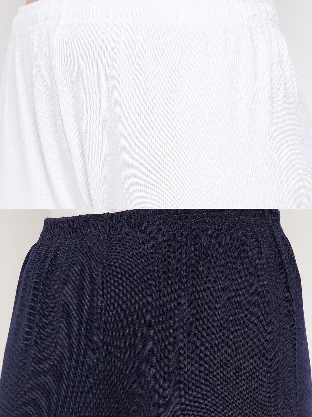 Clora White & Navy Blue Solid Woolen Leggings (Pack Of 2)