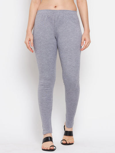 Clora Grey & Navy Blue Solid Woolen Leggings (Pack Of 2)