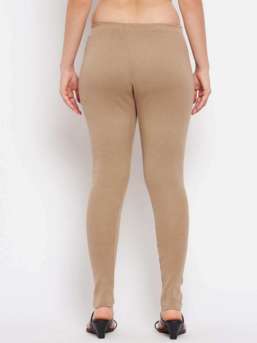 Clora Dark Fawn & Navy Blue Solid Woolen Leggings (Pack Of 2)