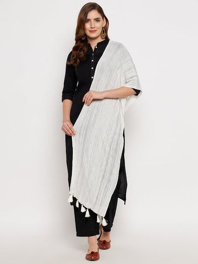 Clora Off-White Crinkled Solid Dupatta