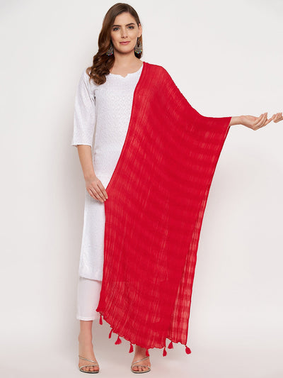 Clora Red Crinkled Solid Dupatta