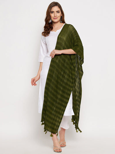 Clora Olive Crinkled Solid Dupatta