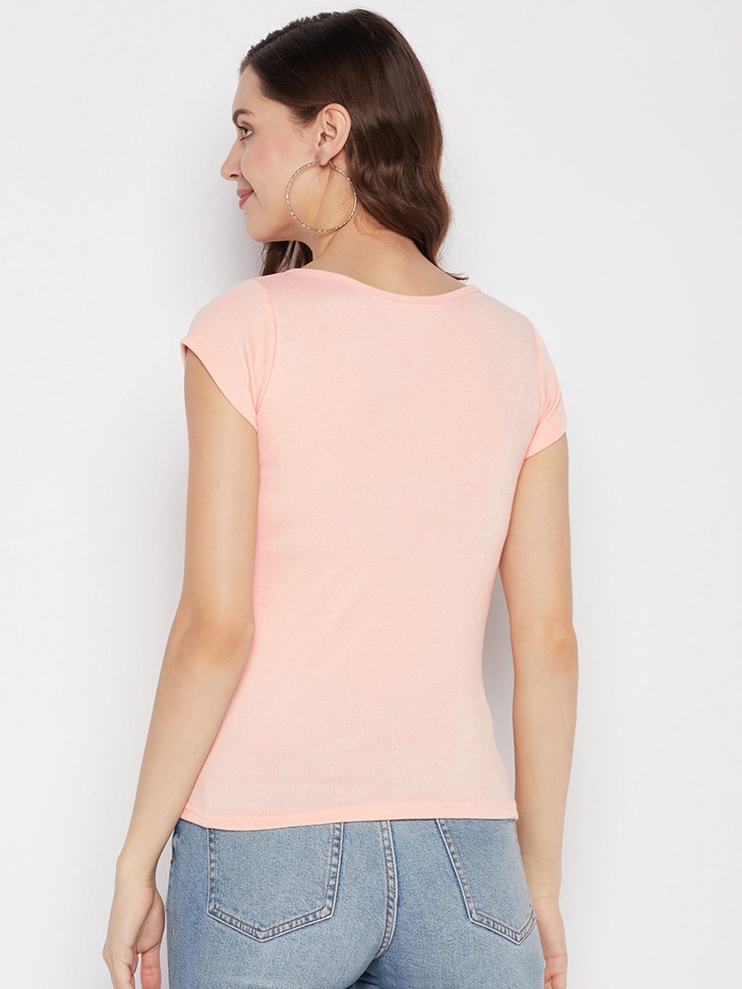 Clora Peach Solid Regular Fit Crop Top