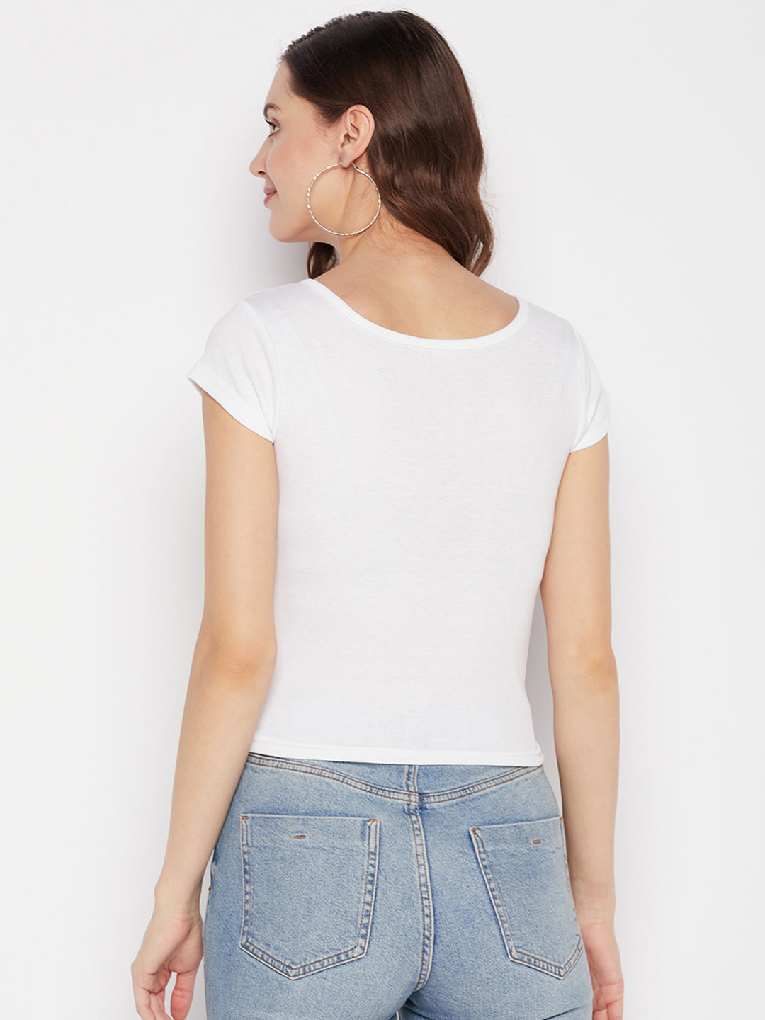 Clora White Solid Regular Fit Crop Top