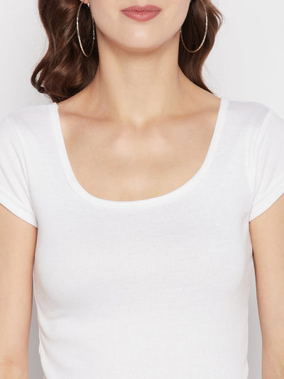Clora White Solid Regular Fit Crop Top