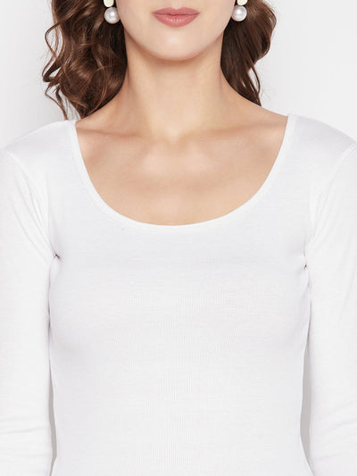 Clora White Solid Full Sleeves Crop Top