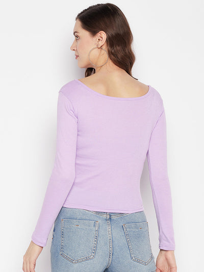 Clora Mauve Solid Full Sleeves Crop Top