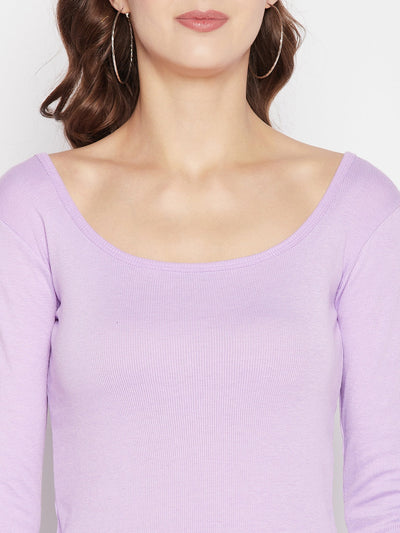 Clora Mauve Solid Full Sleeves Crop Top