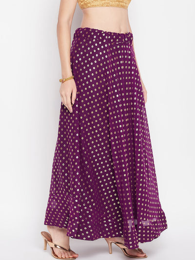 Clora Wine Printed Georgette Flared Skirt