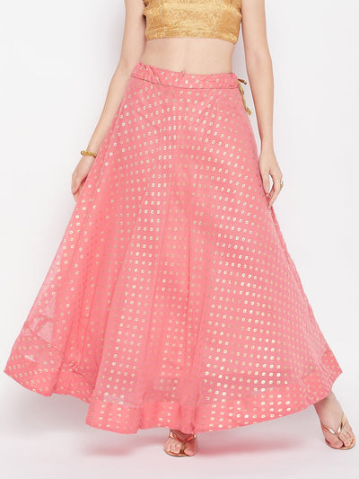 Clora Peach Printed Georgette Flared Skirt