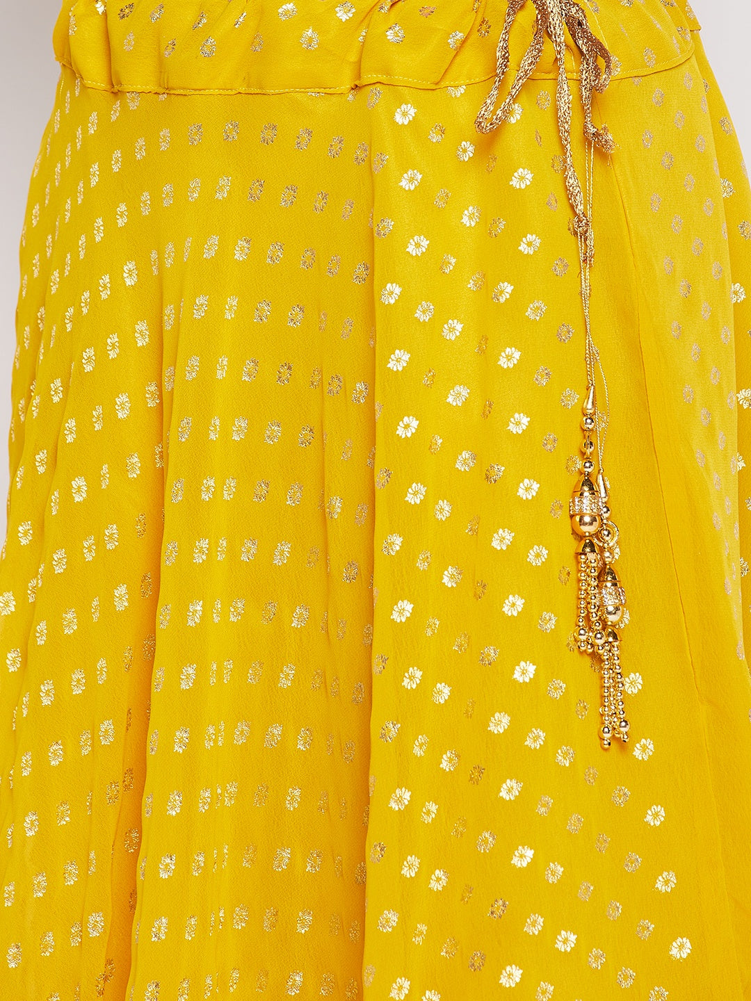 Clora Mustard Foil Printed Georgette Flared Skirt