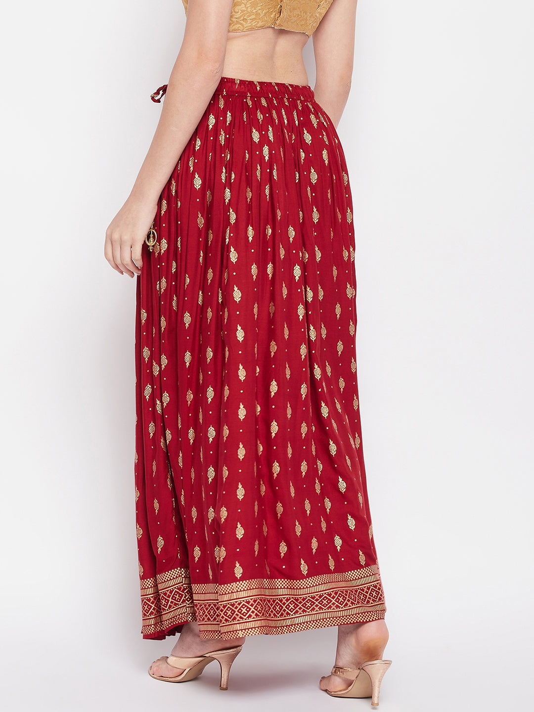 Clora Maroon Printed Rayon Maxi Skirt