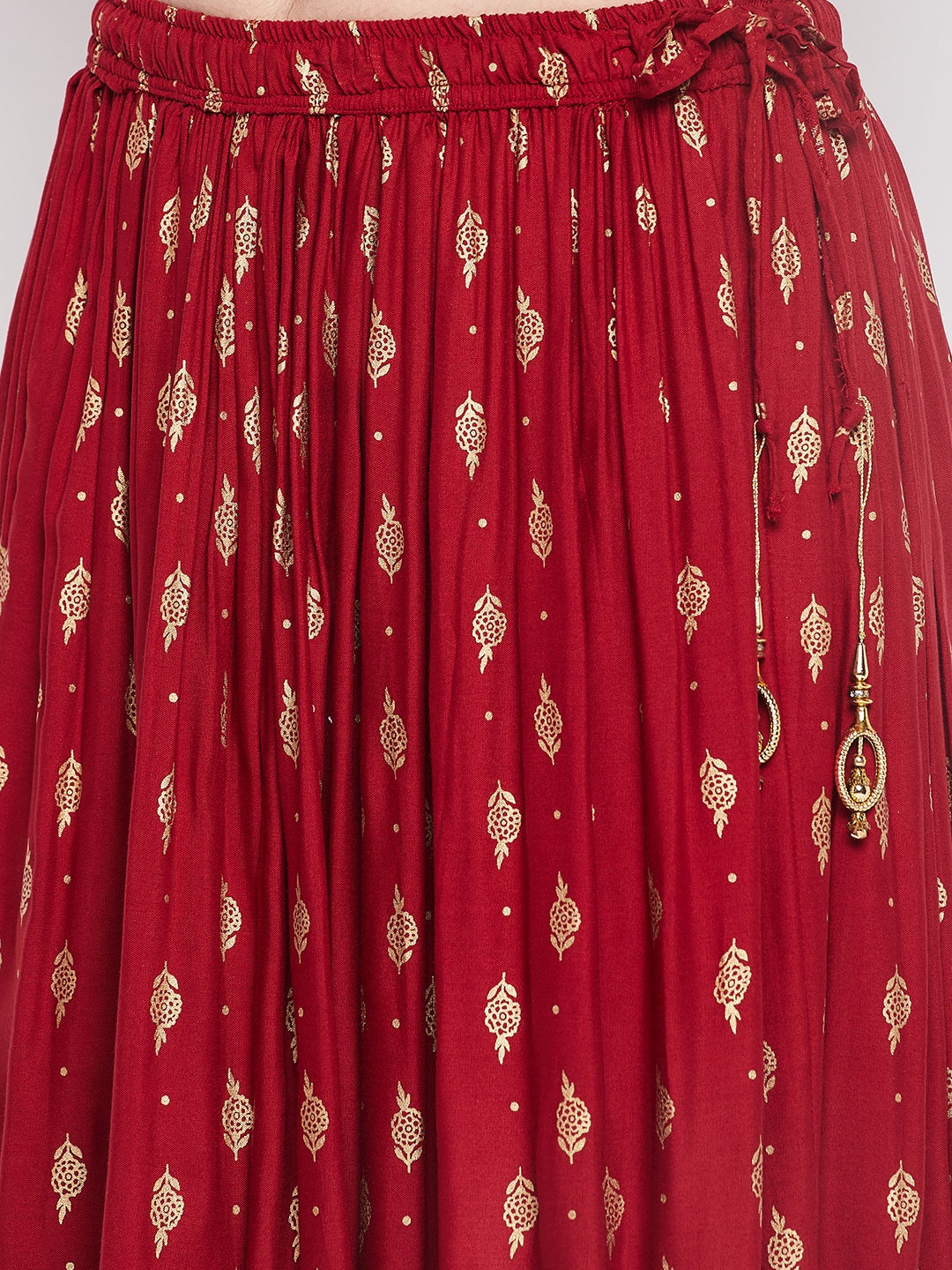 Clora Maroon Printed Rayon Maxi Skirt