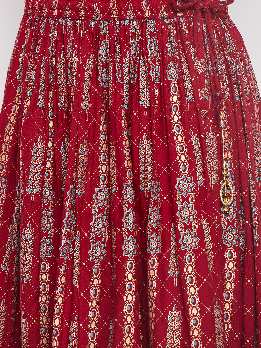 Clora Maroon Printed Rayon Flared Skirt