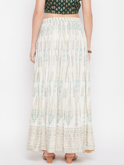 Clora Cream Printed Rayon Flared Skirt