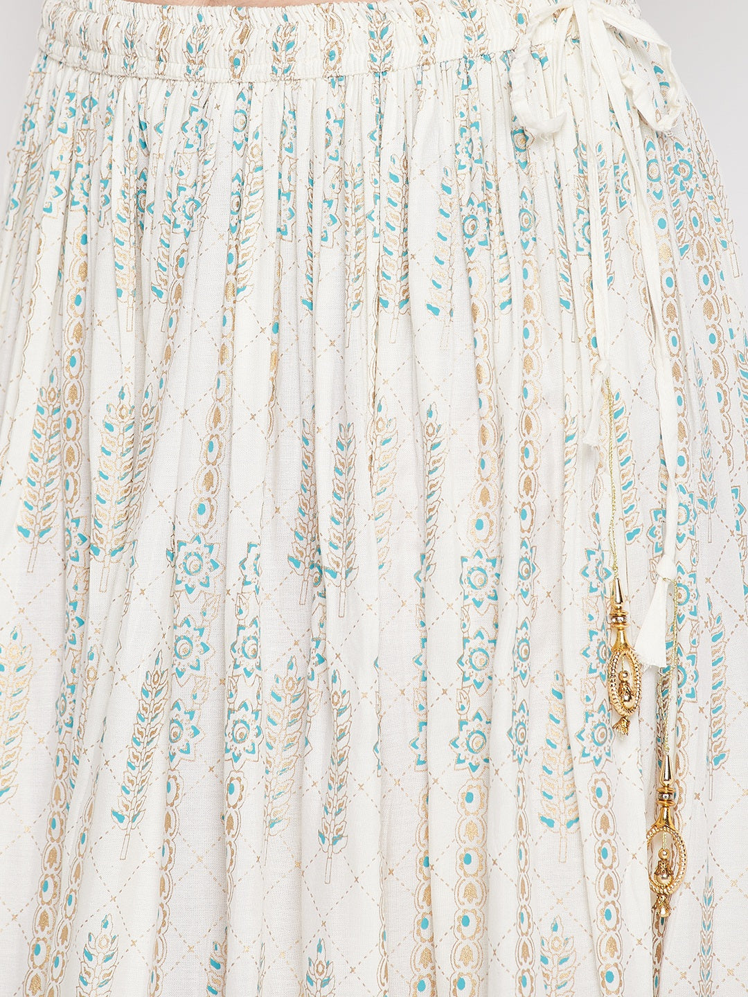 Clora Cream Printed Rayon Flared Skirt