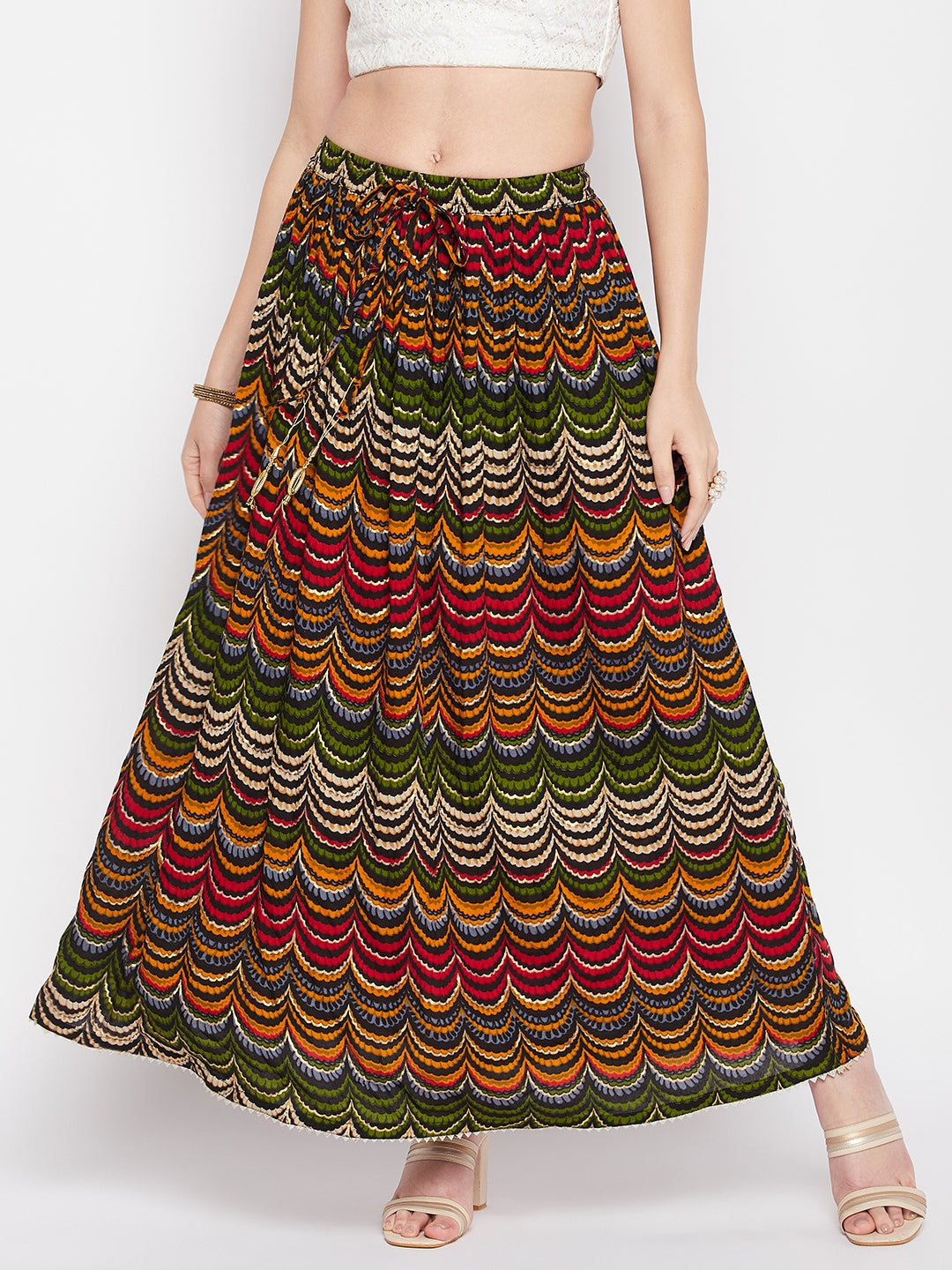 Clora Multicoloured Printed Rayon Skirt