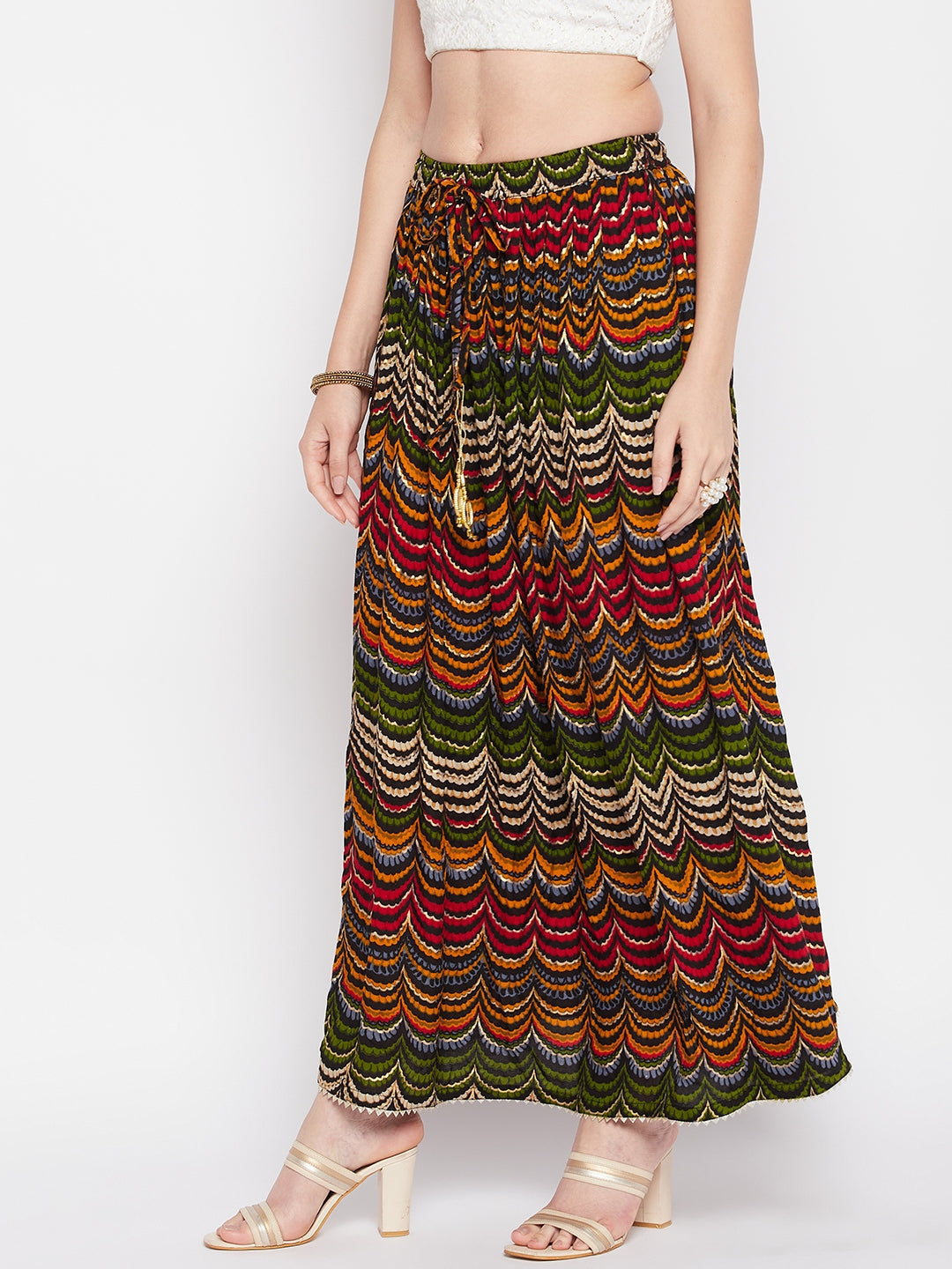 Clora Multicoloured Printed Rayon Skirt