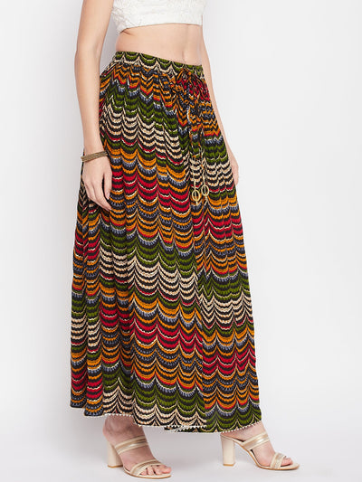 Clora Multicoloured Printed Rayon Skirt
