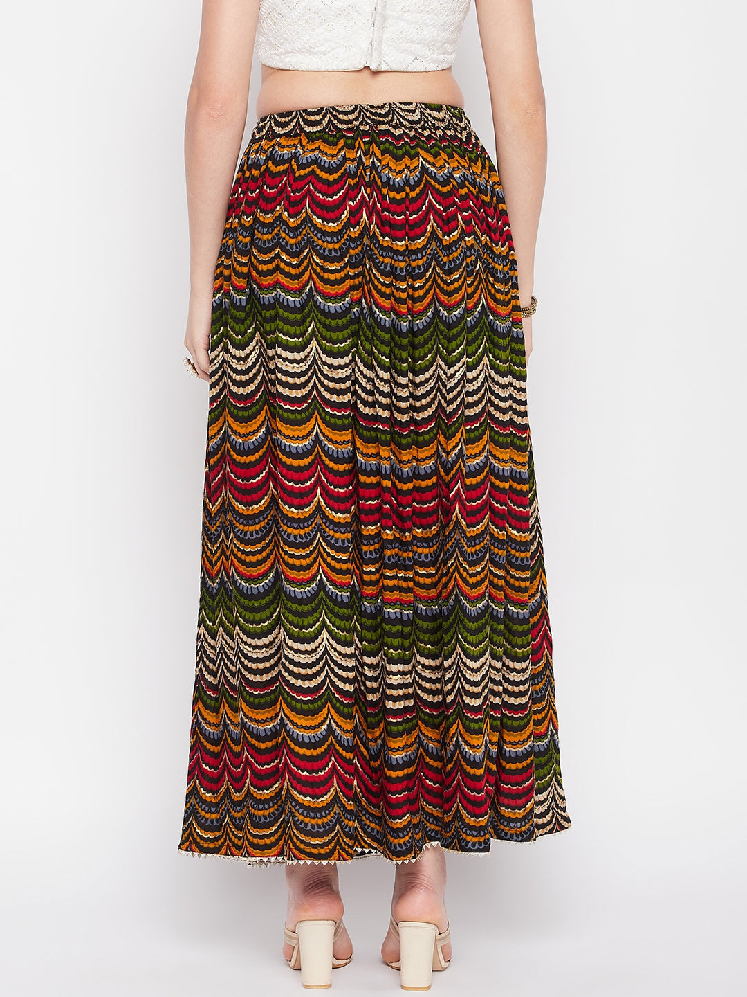 Clora Multicoloured Printed Rayon Skirt