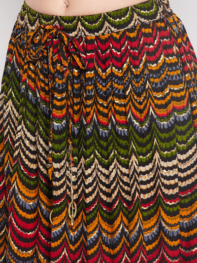 Clora Multicoloured Printed Rayon Skirt