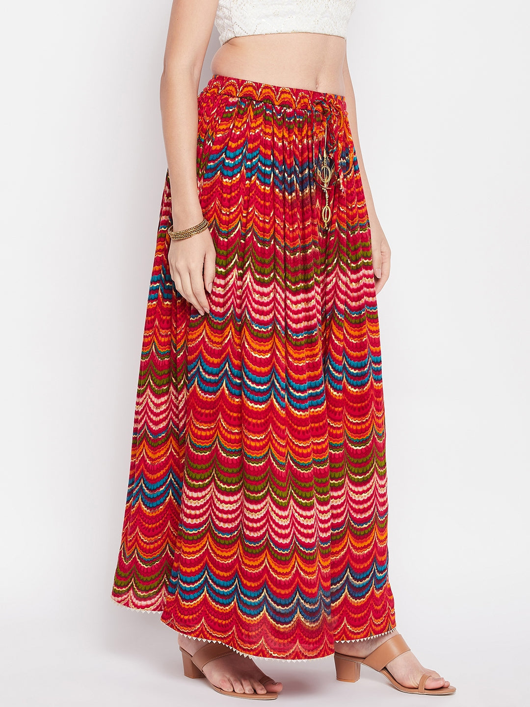 Clora Multicoloured Printed Rayon Skirt